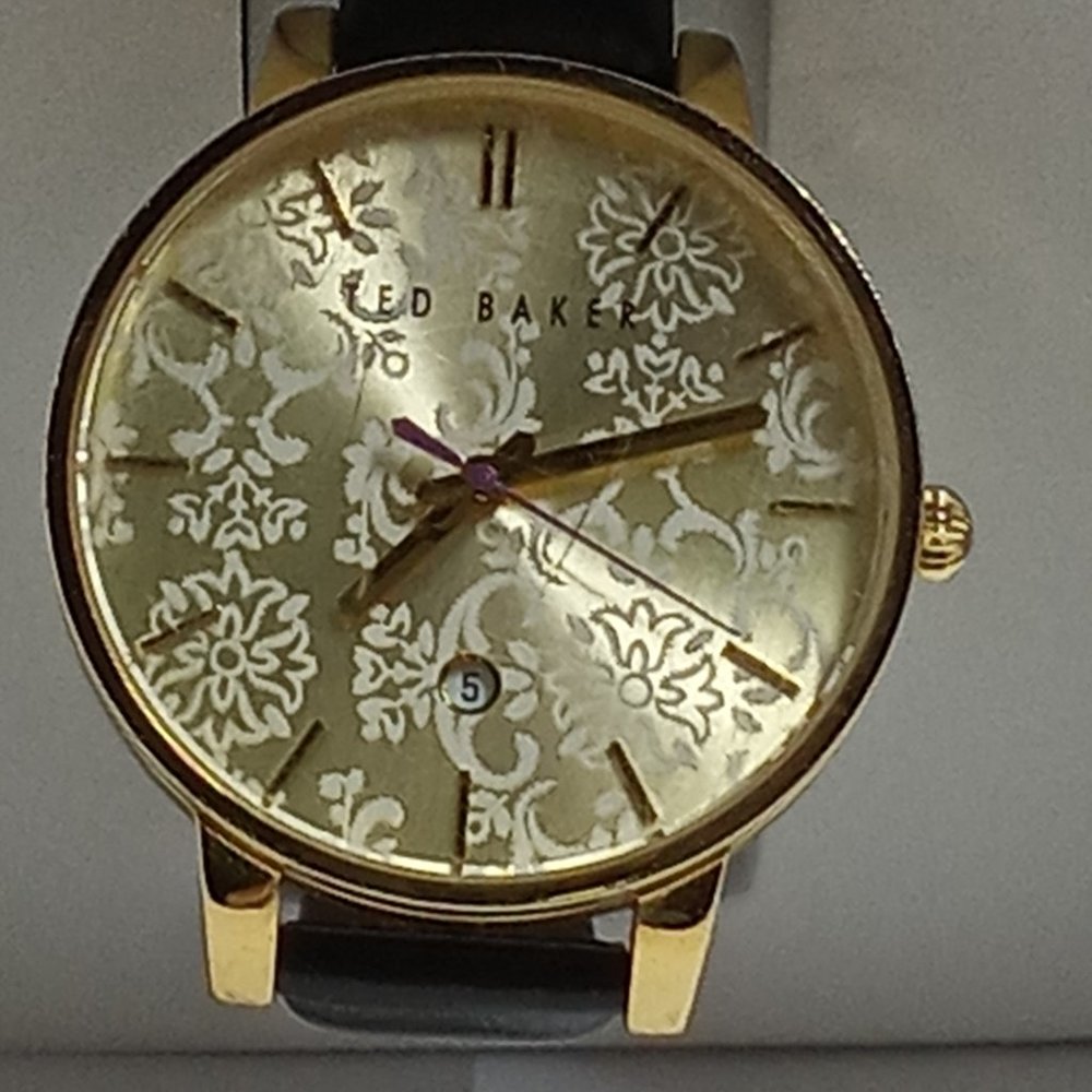 TED BAKER OF LONDON Used Designer Wristwatch - White Filigree, Gold Hardware